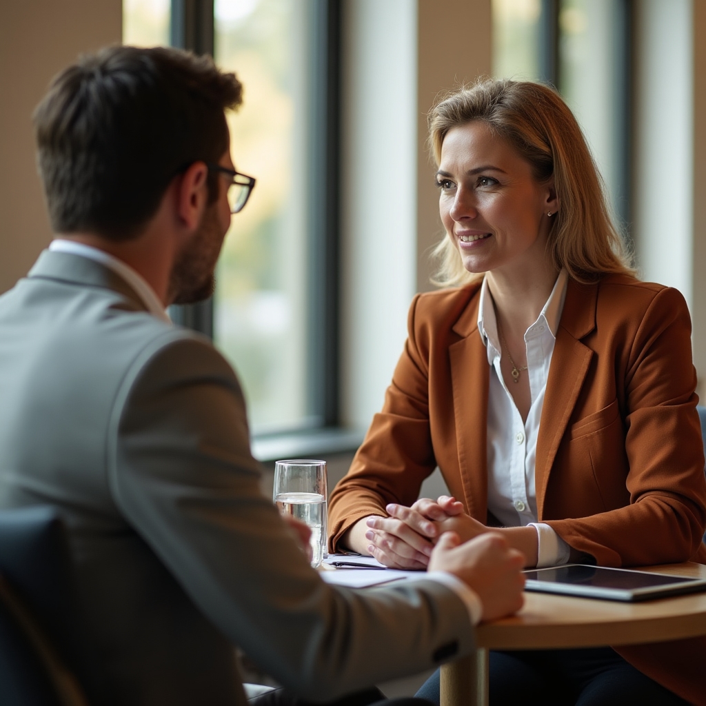 Conversație de vânzare consultativă între doi profesioniști