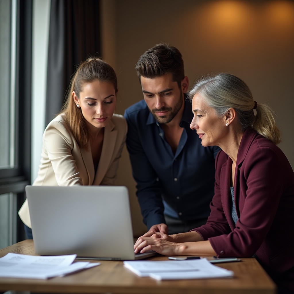 Echipă comercială lucrând la strategii de prospectare